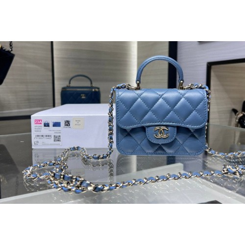 Chanel AP2200 Mini Flap Bag in Blue Leather