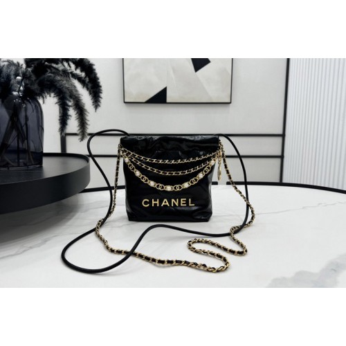 Chanel 22 Mini Handbag AS3980 in Black Leather