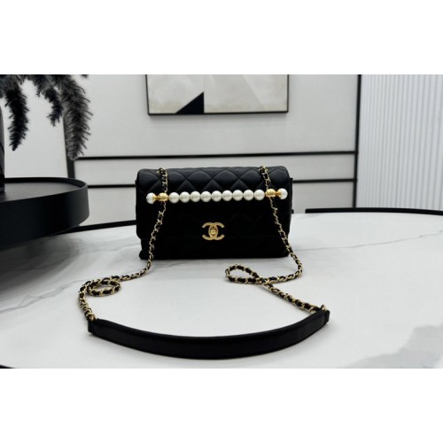 Chanel Flap Bag With Top Handle In Black Lambskin