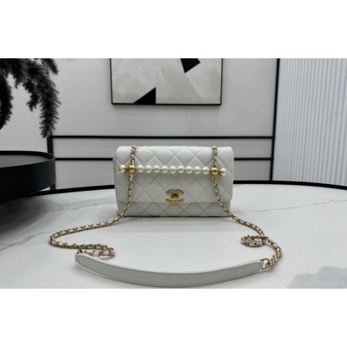 Chanel Flap Bag With Top Handle In White Lambskin