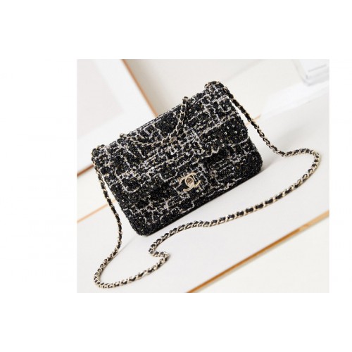 Chanel A69900 Mini Classic HandBag In Black Sequins