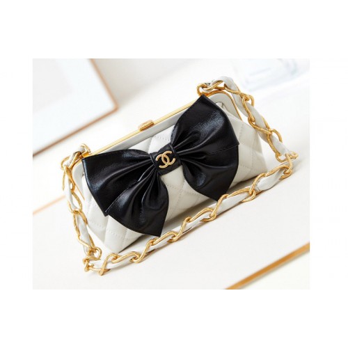Chanel Clutch With Chain in White and Black Lambskin