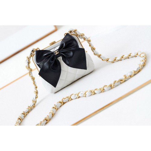 Chanel AP4028 Clutch With Chain in White And Black Lambskin