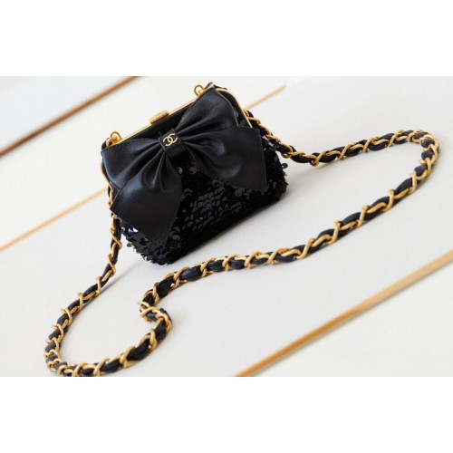 Chanel AP4028 Clutch With Chain in Black Lambskin and Sequins