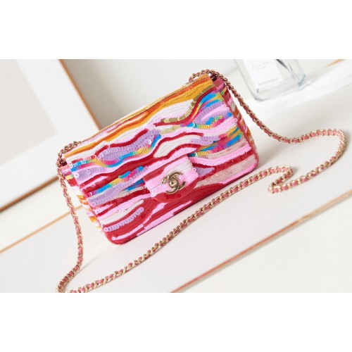 Chanel Mini Classic Handbag in Multicolor Sequins