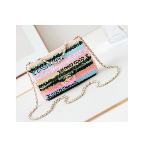 Chanel A69900 Mini Classic Handbag in Multicolor Sequins