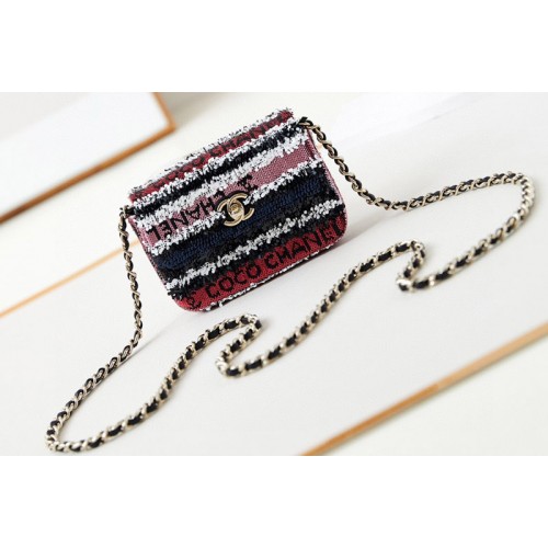Chanel Mini Flap Bag in Black/Red/Pink Sequins