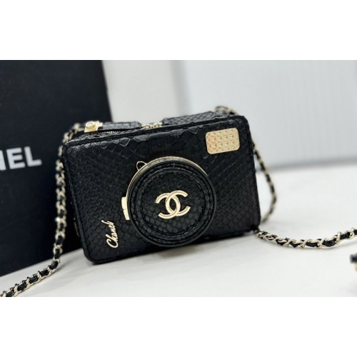 Chanel AS4817 Camera Bag in Black Snake Leather