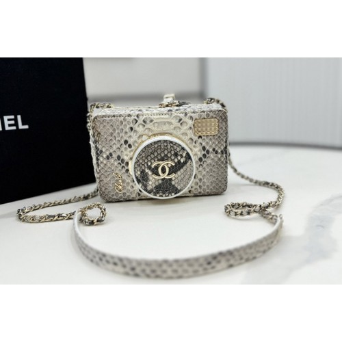 Chanel AS4817 Camera Bag in Silver/Black Snake Leather