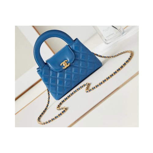 Chanel AS4416 Mini Shopping Bag in Blue Shiny Crumpled Calfskin