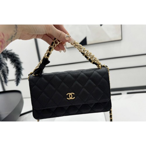 Chanel WOC Wallet on Chain Bag in Black Lambskin Leather