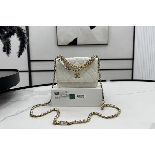 Chanel Mini WOC Wallet on Chain Bag in White Lambskin Leather