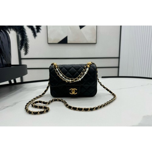 Chanel AS4385 Mini Flap Bag in Black Lambskin Leather