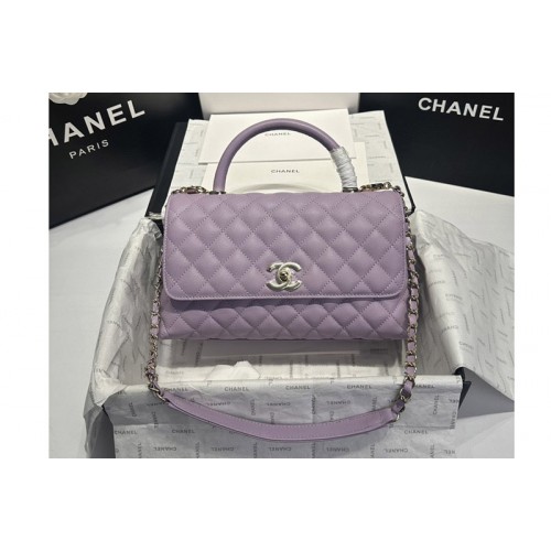 Chanel A92991 Large Flap Bag With Top Handle Bag in Purple Grained Calfskin