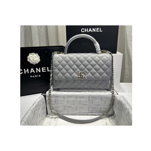 Chanel A92991 Large Flap Bag With Top Handle Bag in Gray Grained Calfskin