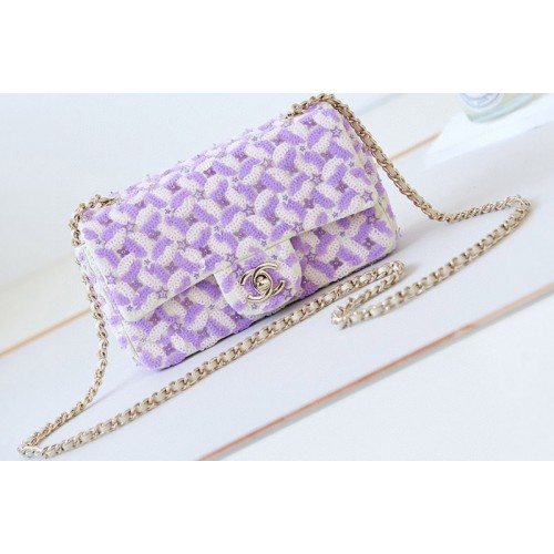 Chanel 11.12 Handbag in Purple Embroidered Satin and Sequins