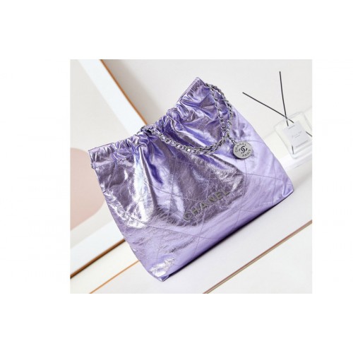 Chanel 22 Handbag AS3261 in Purple Shiny Calfskin