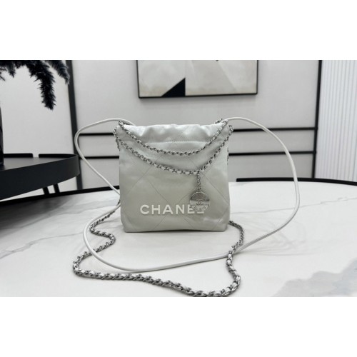 Chanel 22 AS3980 Mini Flap Handbag in White/Grey Patent Gradient Calfskin