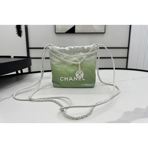 Chanel 22 AS3980 Mini Flap Handbag in White/Green Patent Gradient Calfskin
