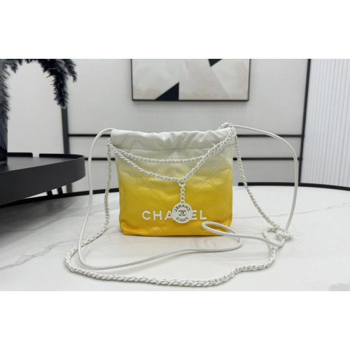 Chanel 22 AS3980 Mini Flap Handbag in White/Yellow Patent Gradient Calfskin