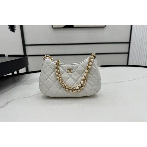 Chanel Small Hobo Bag in White Lambskin Leather