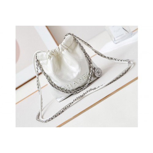 Chanel 22 Mini Handbag AS3980 in White Shiny Lambskin