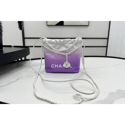 Chanel 22 AS3980 Mini Flap Handbag in White/Purple Patent Gradient Calfskin