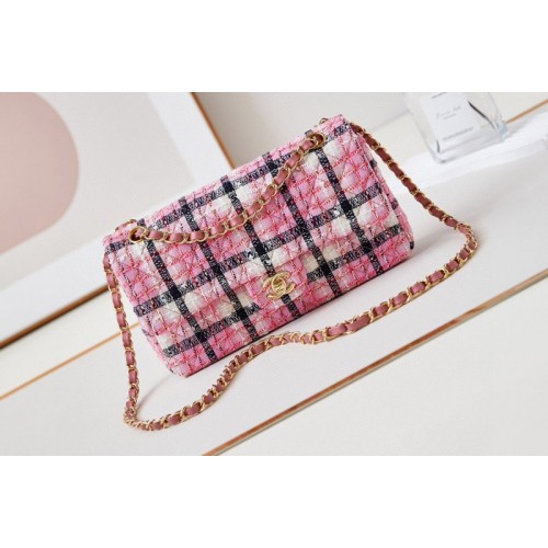 Chanel Classic 11.12 Handbag A01112  in Pink/Navy Blue/White Cotton&Wool Tweed