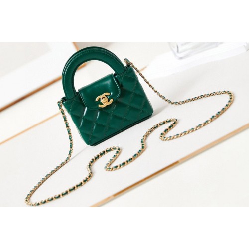 Chanel Clutch with Chain AP3435  in Green Shiny Lambskin