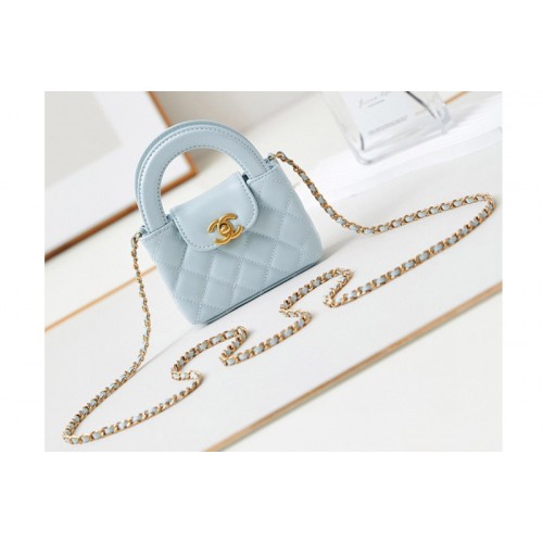 Chanel Clutch with Chain AP3435  in Light Blue Shiny Lambskin