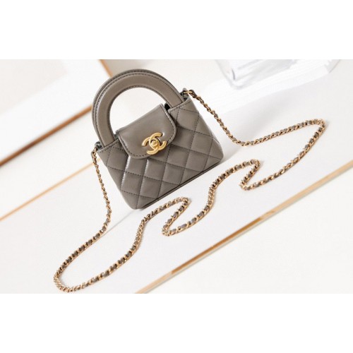 Chanel Clutch with Chain AP3435  in Gray Shiny Lambskin