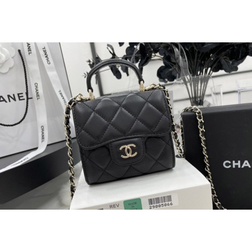 Chanel Mini Flap Bag with Top Handle in Black Grained Calfskin