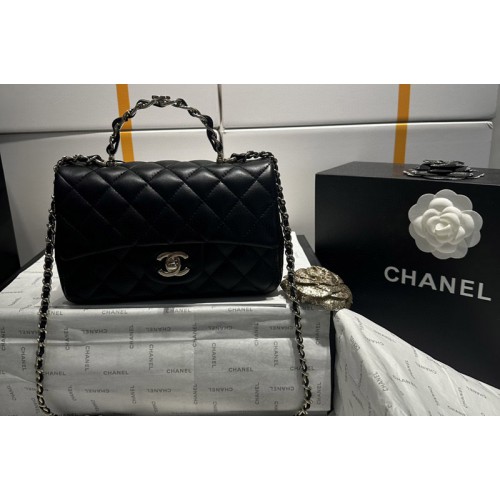 Chanel AS2431 Mini Classic Handbag with Top Handle in Black Lambskin