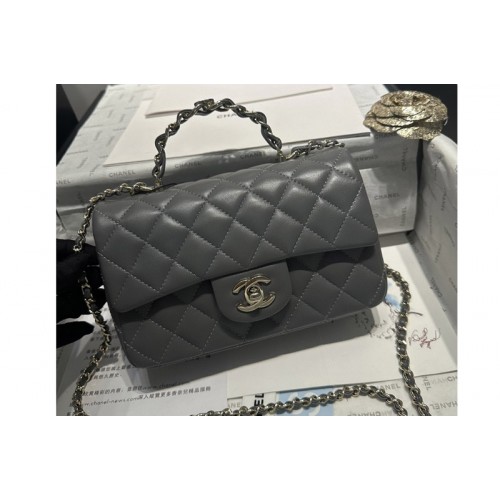 Chanel AS2431 Mini Classic Handbag with Top Handle in Dark Grey Lambskin