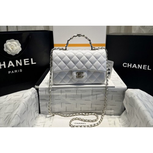 Chanel AS2431 Mini Classic Handbag with Top Handle in White Lambskin