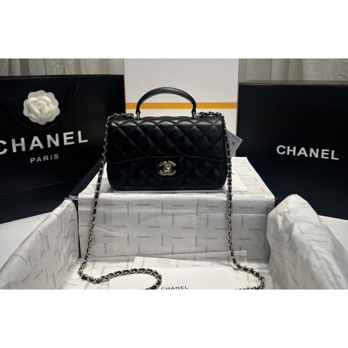 Chanel AS2431 Mini Classic Handbag with Top Handle in Black Lambskin
