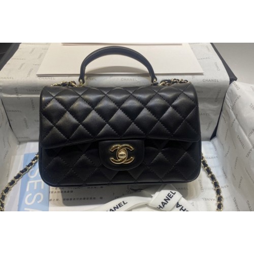 Chanel AS2431 Mini Classic Handbag with Top Handle in Black Lambskin