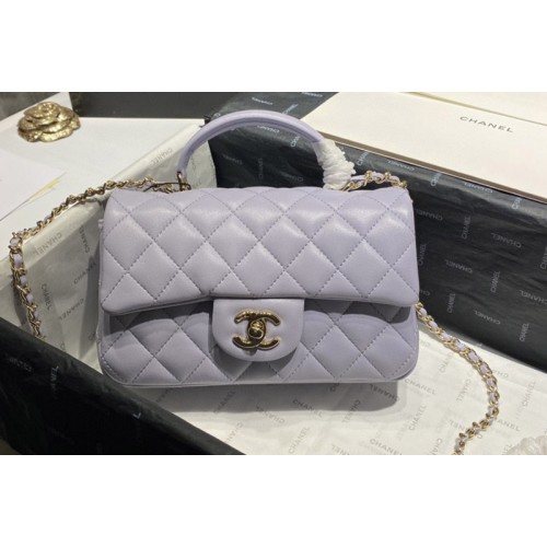 Chanel AS2431 Mini Classic Handbag with Top Handle in Purple Lambskin