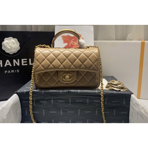Chanel AS2431 Mini Classic Handbag with Top Handle in Gold Lambskin