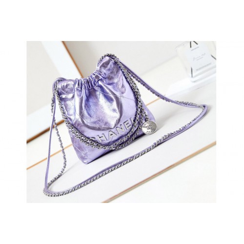 Chanel 22 Mini Handbag  AS3980 in Purple Shiny Calfskin
