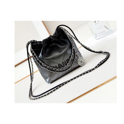 Chanel 22 Mini Handbag  AS3980 in Black Shiny Calfskin