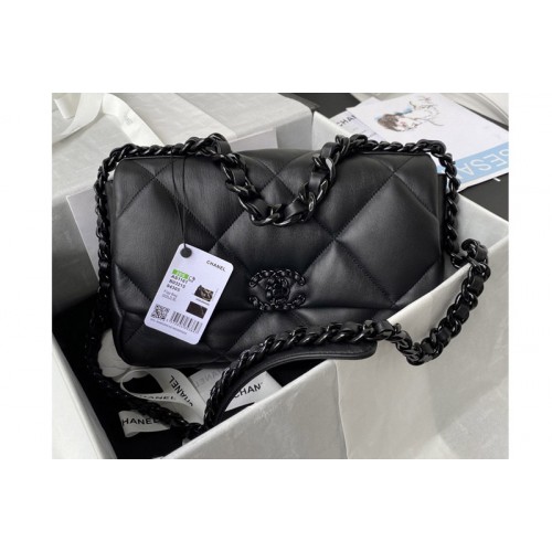 Chanel 19 Large Handbag  AS1161 in Black Shiny Calfskin