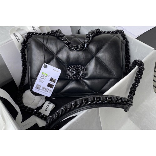 Chanel 19 Handbag  AS1160 in Black Shiny Calfskin