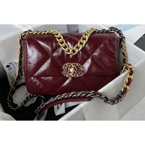 Chanel 19 Handbag  AS1160 in Wine Shiny Calfskin