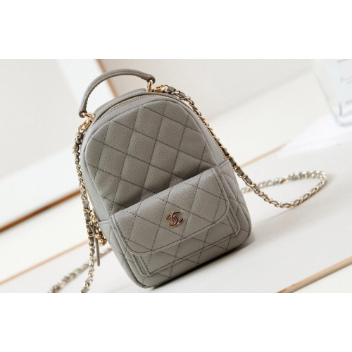 Chanel AP3753 Classic mini backpack in Gray Grained Calfskin