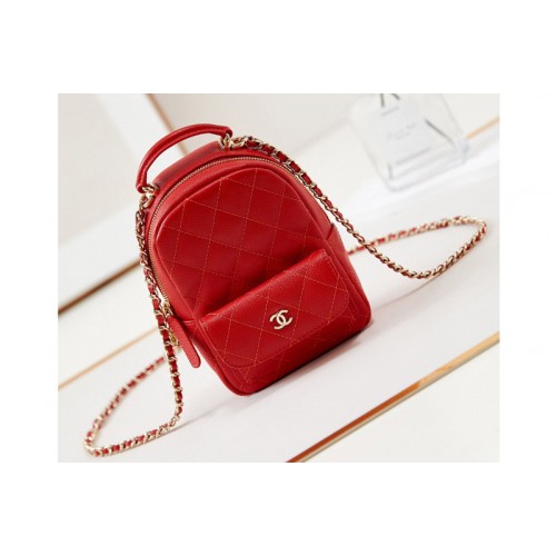 Chanel AP3753 Classic mini backpack in Red Grained Calfskin
