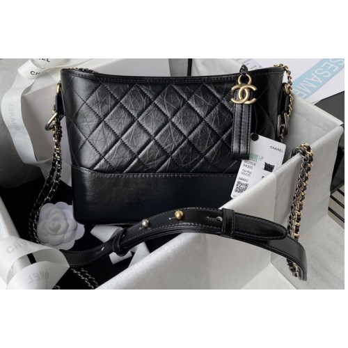 Chanel AS1521 Gabrielle Hobo Bag in Black Calfskin