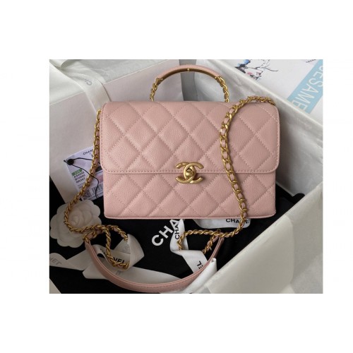 Chanel AS4008 Flap Bag With Top Handle in Pink Calfskin Chanel AS4008 Flap Bag With Top Handle in Pink Calfskin