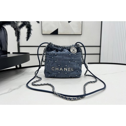 Chanel 22 Mini Handbag AS3980 in Blue Washed Denim