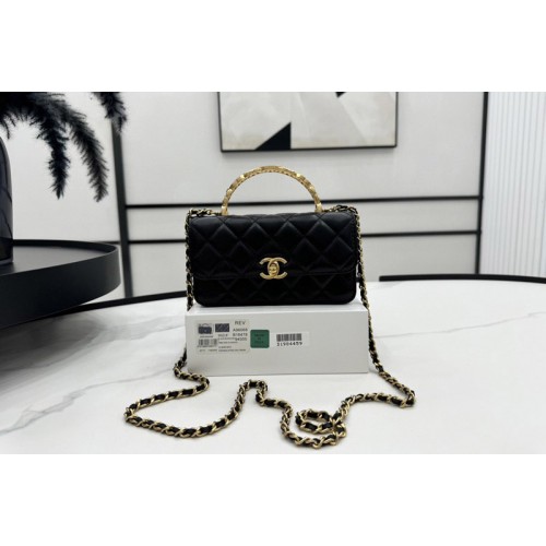 Chanel A96068 Mini Wallet on Chain in Black Shiny Lambskin
